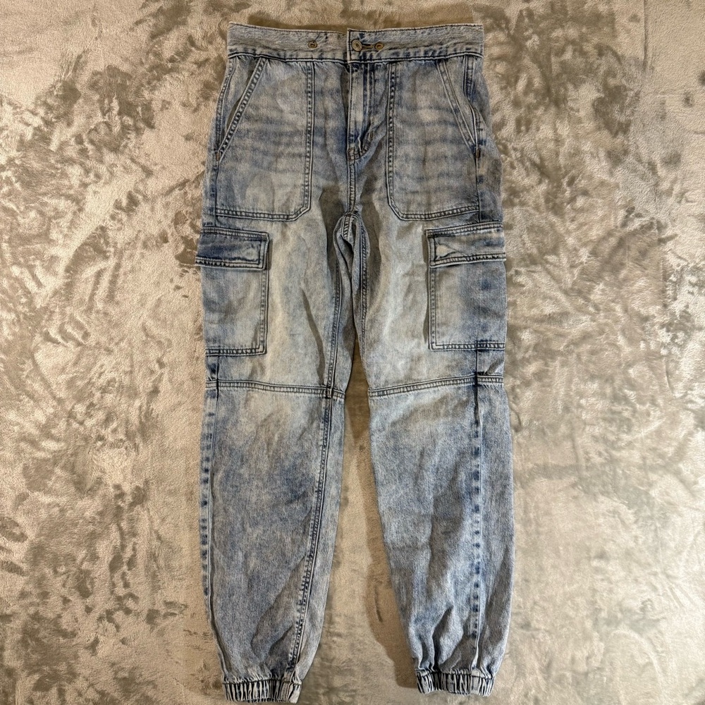 American‎ Eagle Cargo Jogger Jeans Womens 0 Acid Wash High Rise Tapered